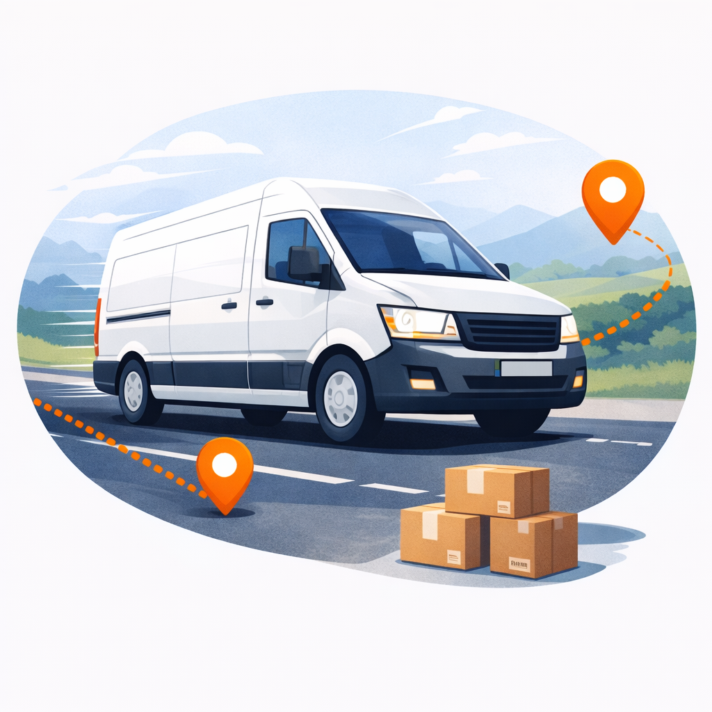 Ilustrační obrázek dodávky na silnici